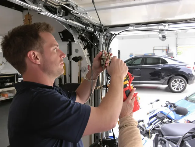 Glendora Garage Door Repair safety certified technician performing cable replacement in Glendora