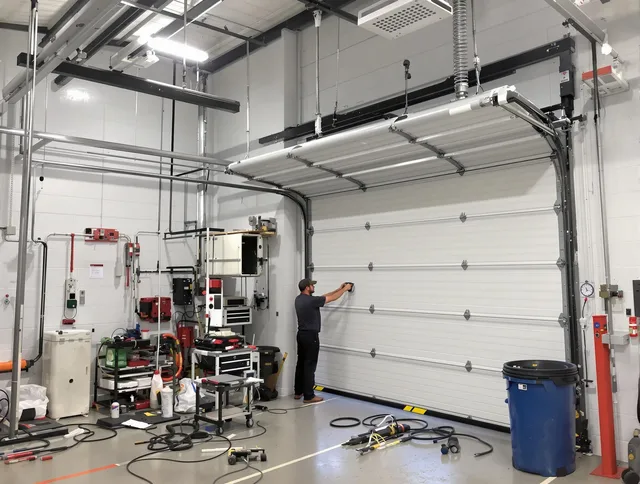 Glendora Garage Door Repair certified technician performing commercial door repair at a Glendora business facility