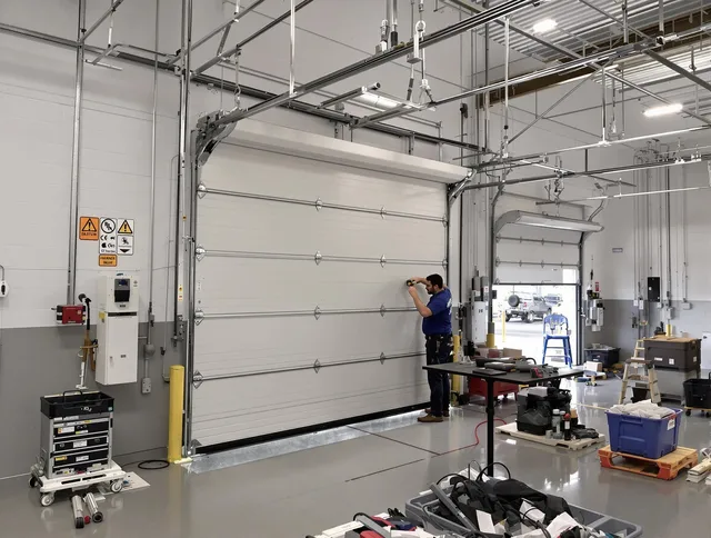 Commercial garage door repair being performed by Glendora Garage Door Repair expert in Glendora