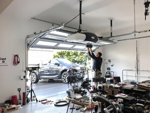 Glendora Garage Door Repair specialist installing smart garage door opener system in Glendora home