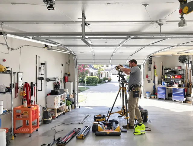 Glendora Garage Door Repair specialist performing laser-guided track alignment in Glendora
